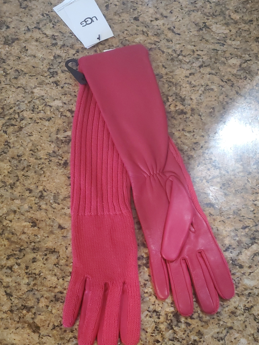 UGG Leather Long Gloves With Conductive Tech Knit In The Shade Of CERISE /SZ;M